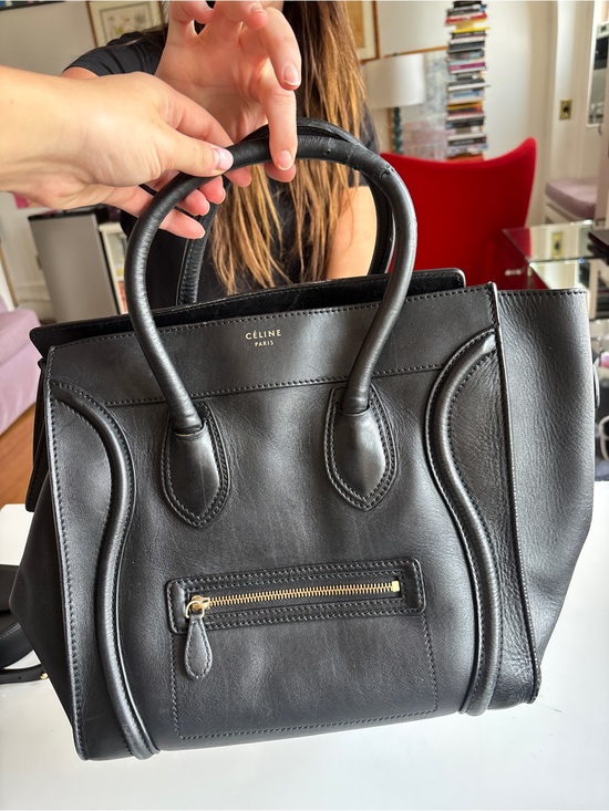 Celine Handbags - Celine Black Leather Mini Luggage Tote with Gold Hardware
